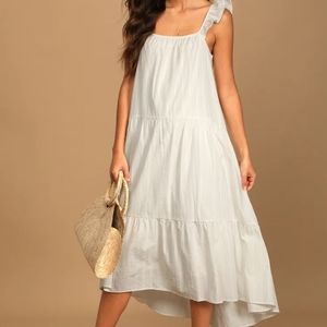 NWT- Lulu's Midnight Musing White Sleeveless Tiered Midi Dress Size Large